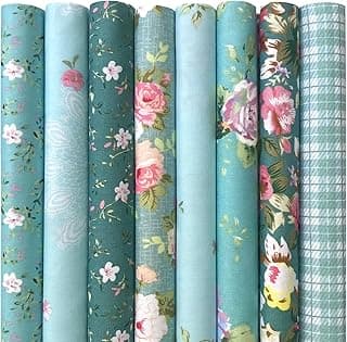 Cotton Fabric Green Floral Rose